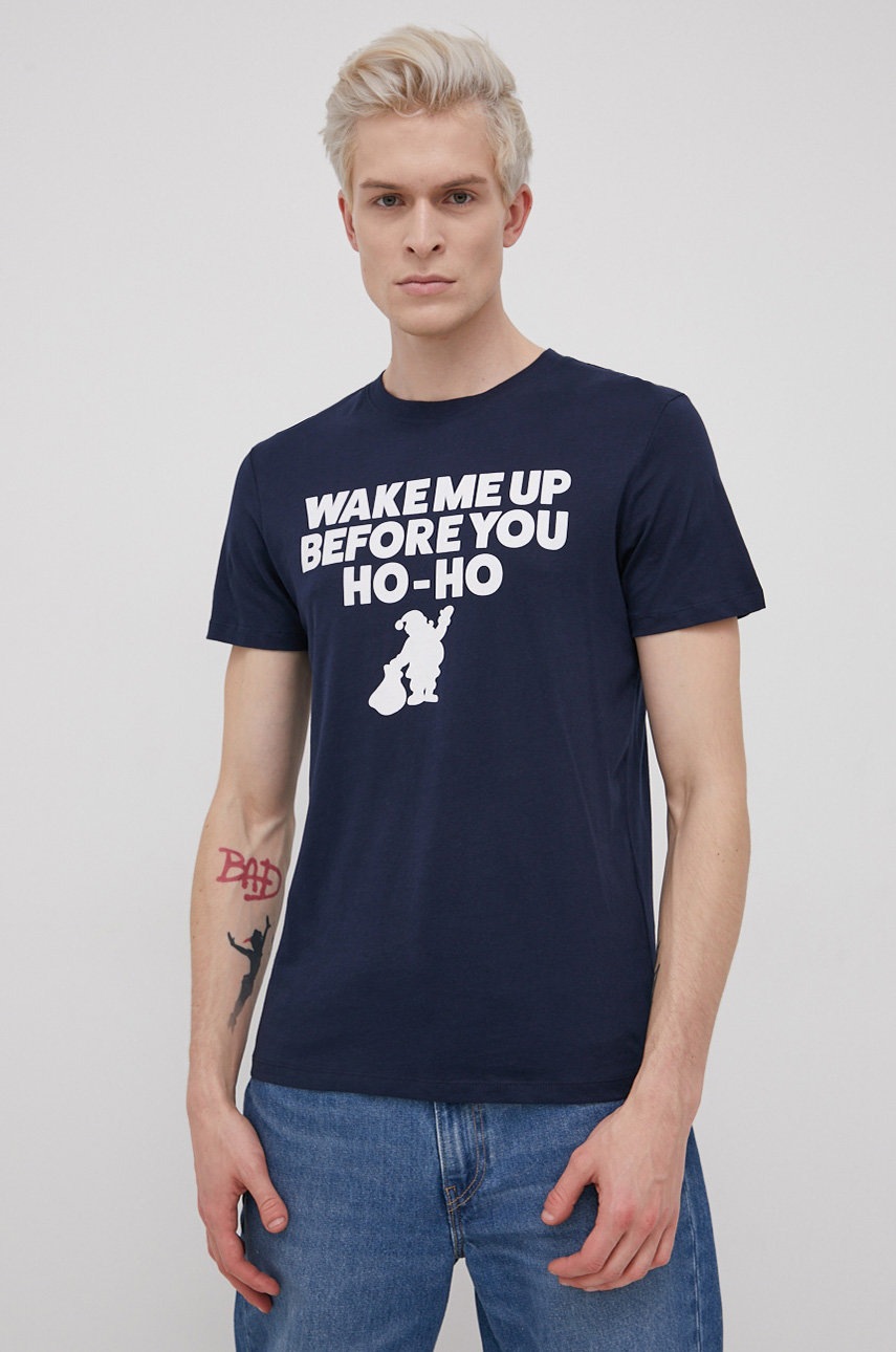 

Памучна тениска Jack & Jones в тъмносиньо с принт, Тъмносин