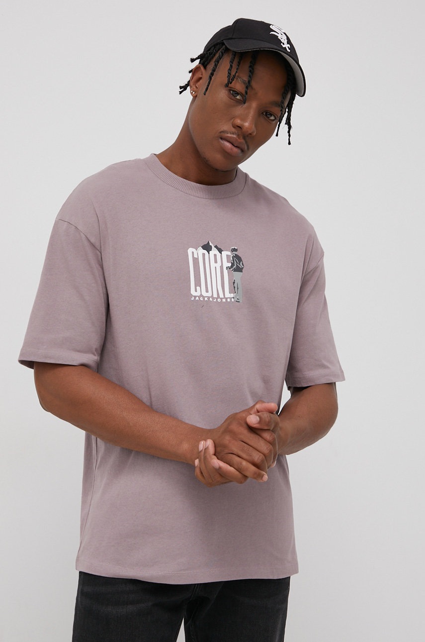 

Памучна тениска Jack & Jones в лилаво с изчистен дизайн, Виолетов