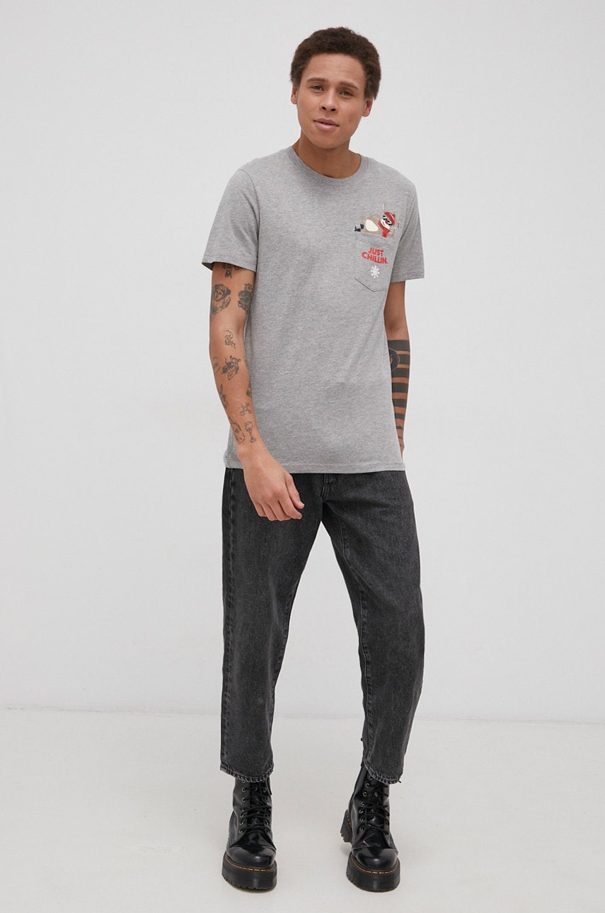 Jack & jones tricou culoarea gri, cu imprimeu