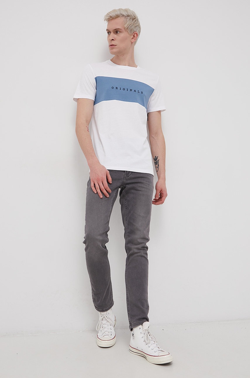 

Хлопковая футболка Jack & Jones цвет белый с узором