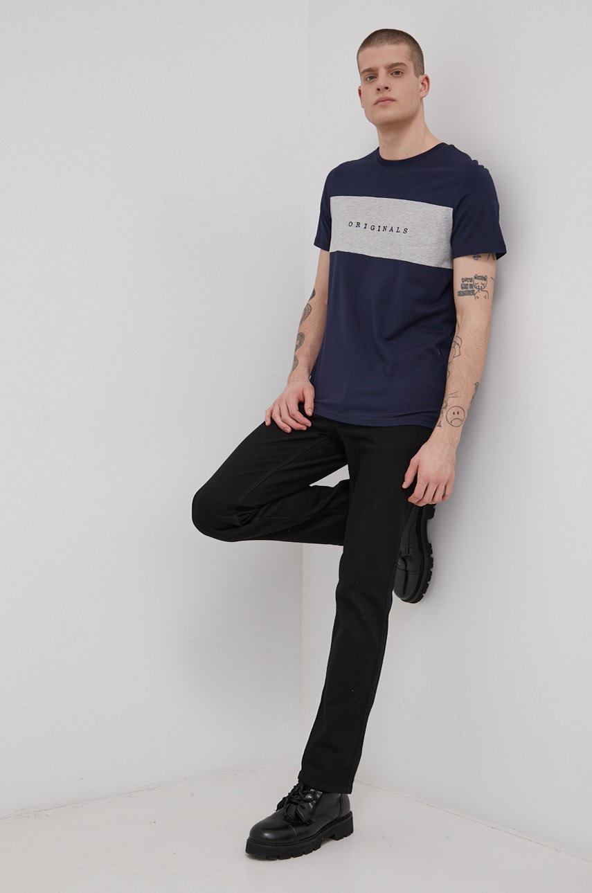 

Бавовняна футболка Jack & Jones колір синій візерунок