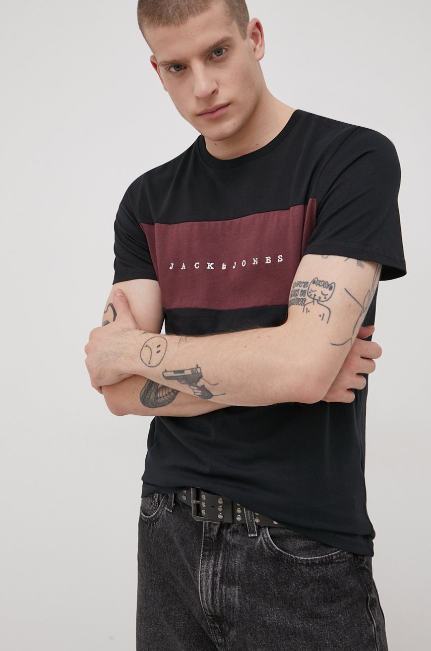 

Бавовняна футболка Jack & Jones колір сірий візерунок