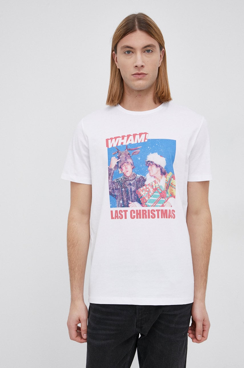 Jack & jones tricou din bumbac x wham! culoarea alb, cu imprimeu