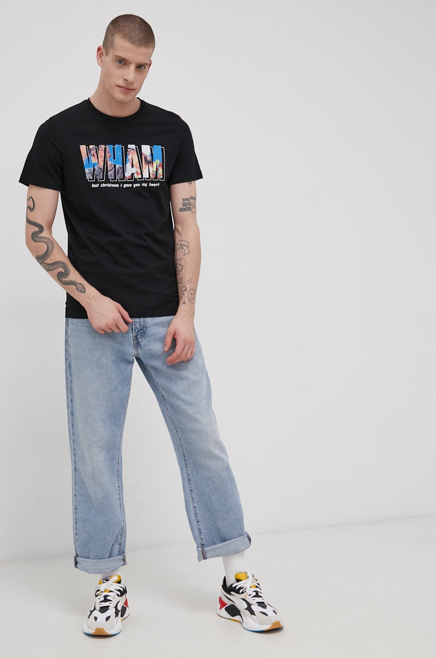Jack & jones tricou din bumbac x wham! culoarea negru, cu imprimeu