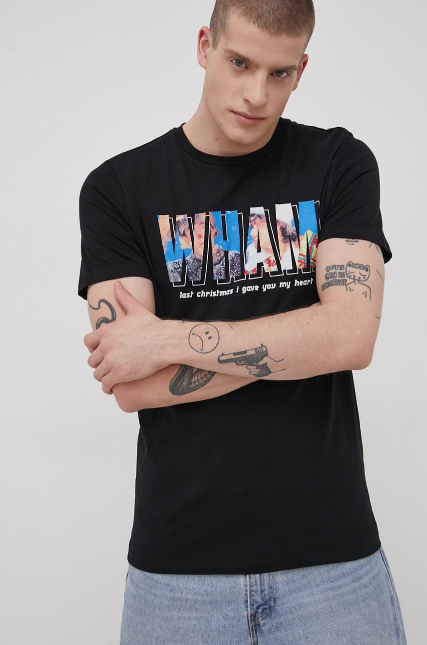 

Бавовняна футболка Jack & Jones x Wham! колір чорний з принтом