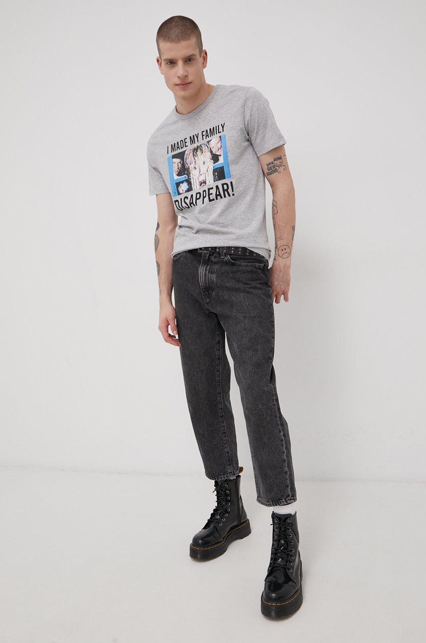 

Бавовняна футболка Jack & Jones колір сірий з принтом