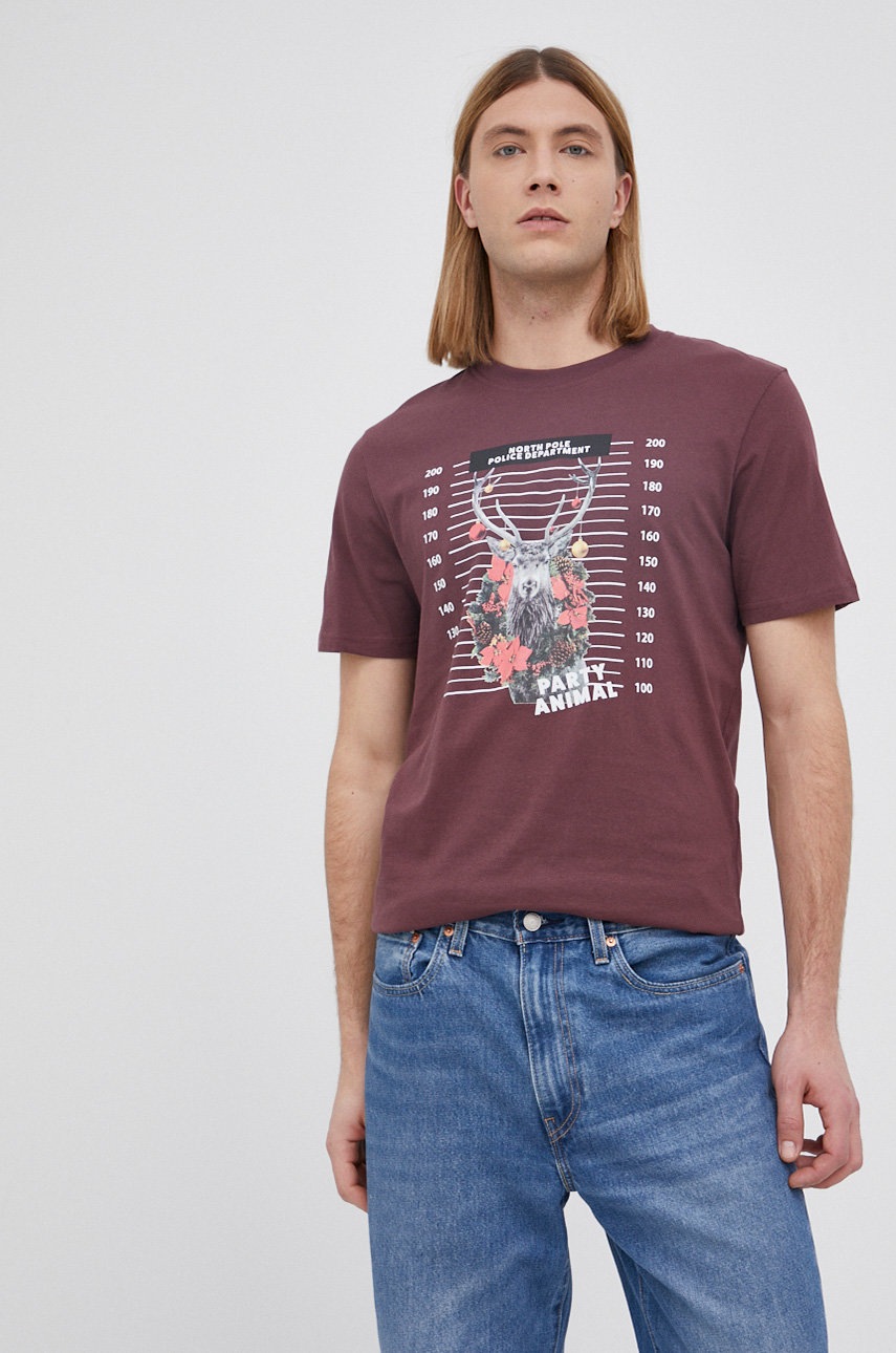 

Памучна тениска Jack & Jones в лилаво с принт, Виолетов