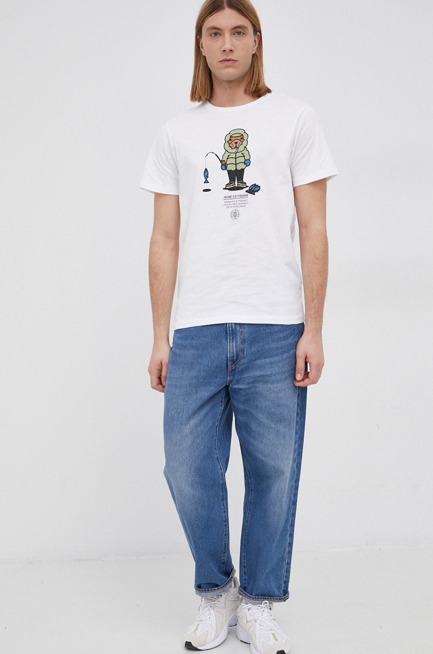 

Хлопковая футболка Jack & Jones цвет белый с принтом