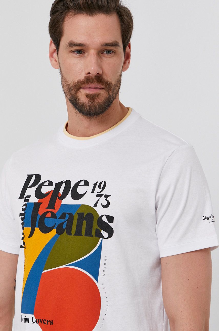 Pepe Jeans Tricou Willy bărbați, culoarea alb, cu imprimeu