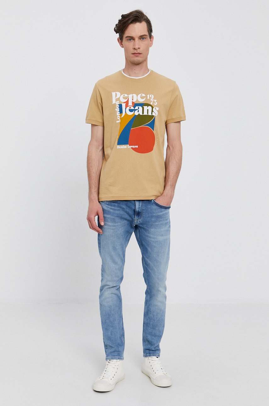

Футболка Pepe Jeans WILLY чоловіча колір бежевий з принтом