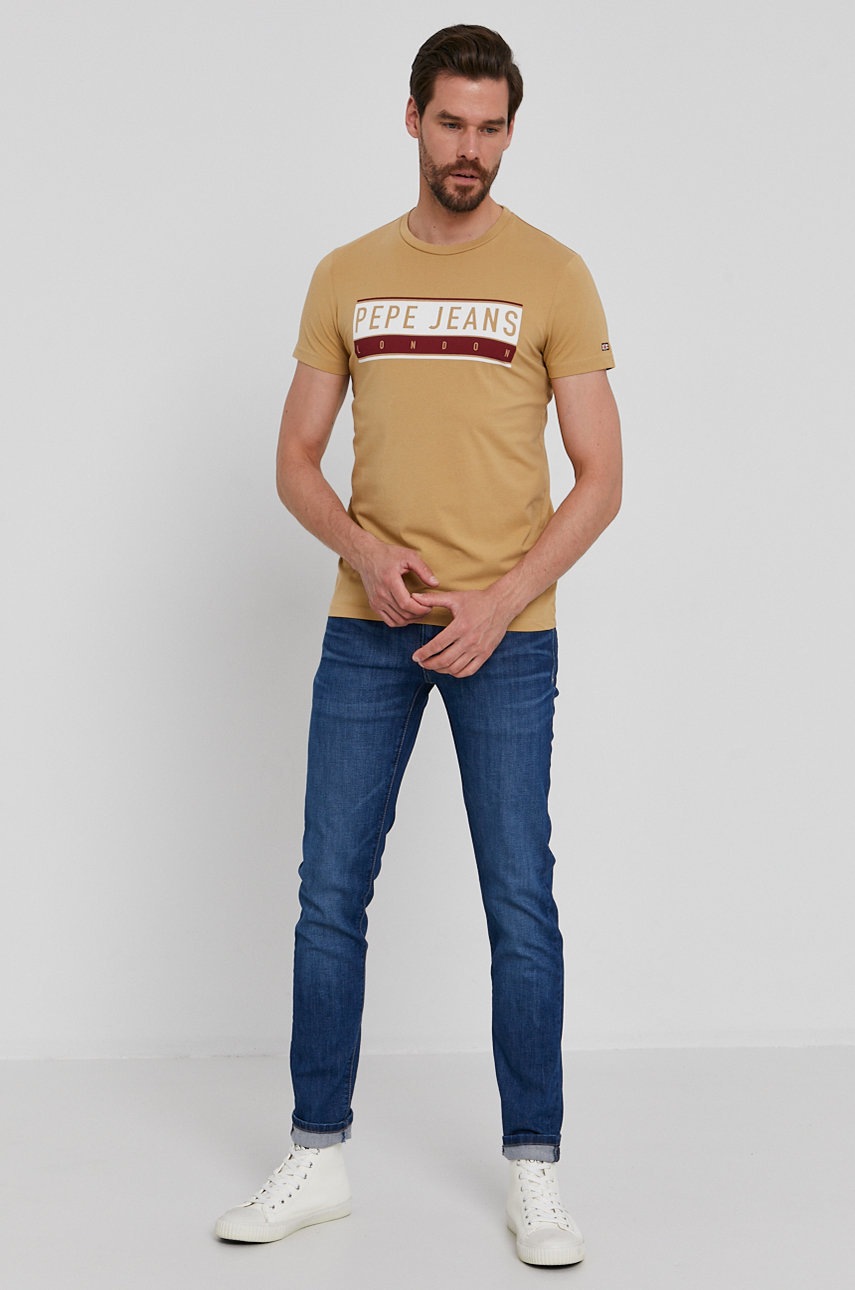 

Футболка Pepe Jeans Jayo чоловіча колір бежевий з принтом