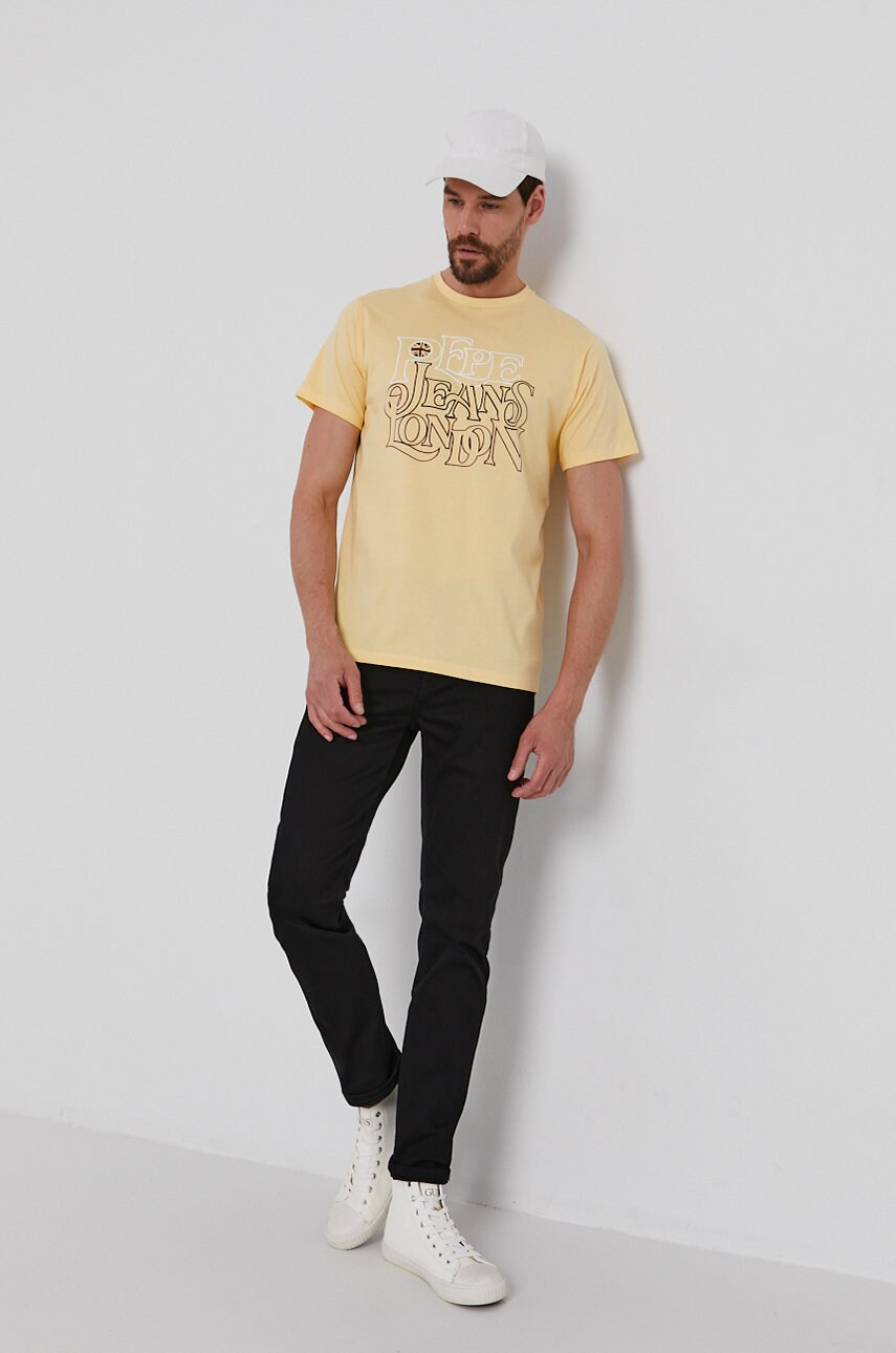

Футболка Pepe Jeans Dubley мужская цвет жёлтый с принтом
