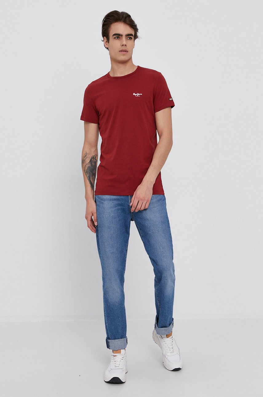 

Футболка Pepe Jeans Original Basic 3 мужская цвет бордовый гладкий