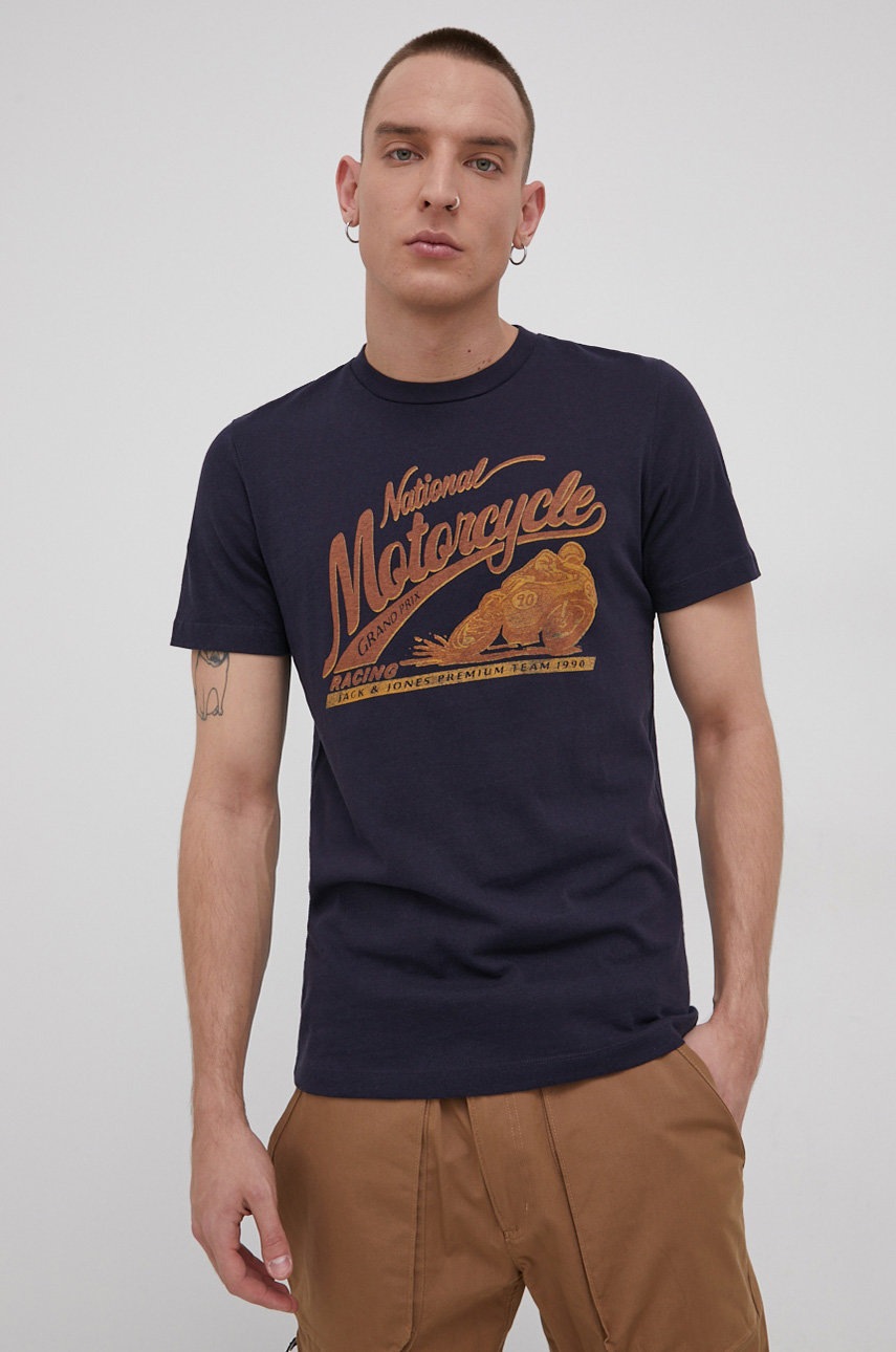 

Памучна тениска Premium by Jack&Jones в тъмносиньо с принт, Тъмносин