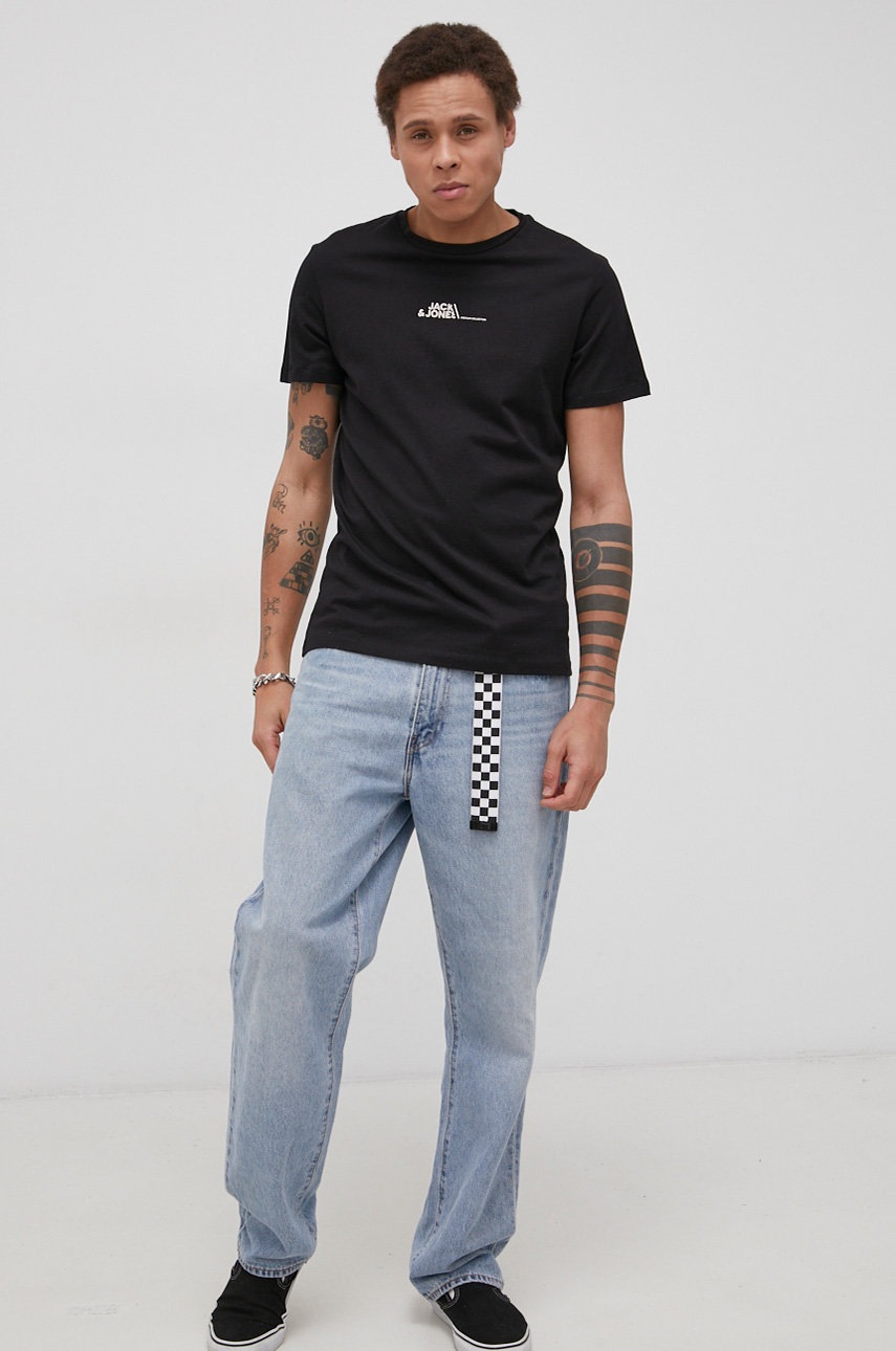 

Памучна тениска Premium by Jack&Jones в черно с принт, Черен