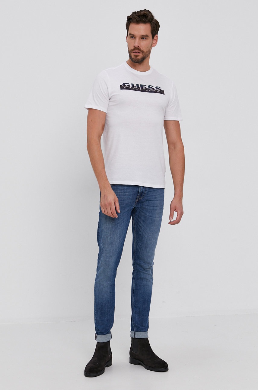 

Хлопковая футболка Guess цвет белый гладкий