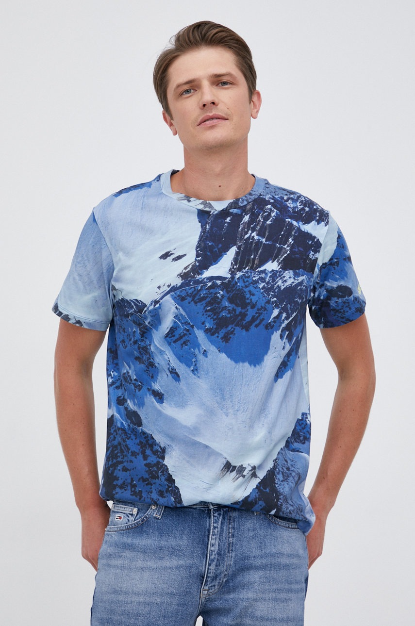 

Памучна тениска Guess с десен, Син
