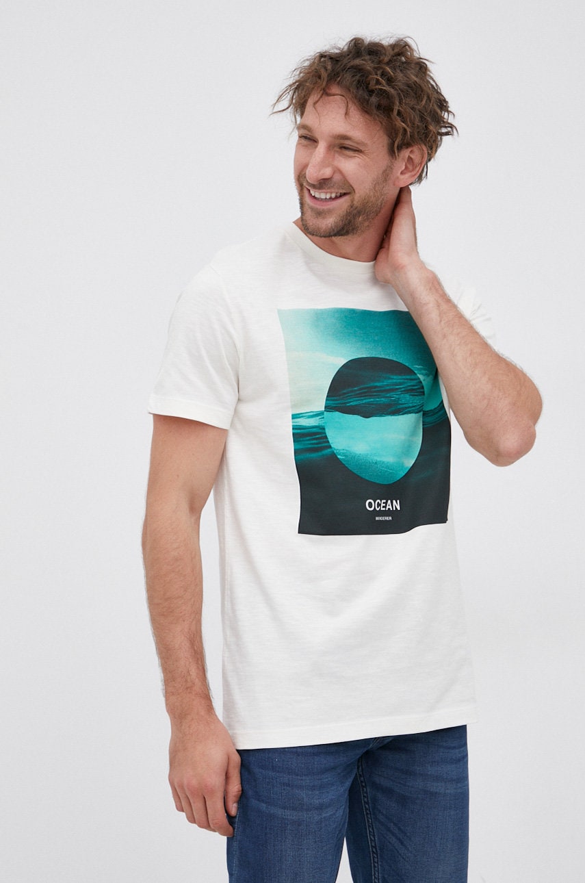 Tricou din bumbac culoarea crem, cu imprimeu