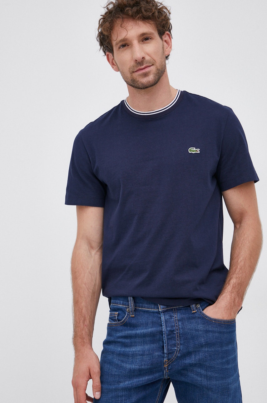 

Памучна тениска Lacoste в тъмносиньо с изчистен дизайн, Тъмносин