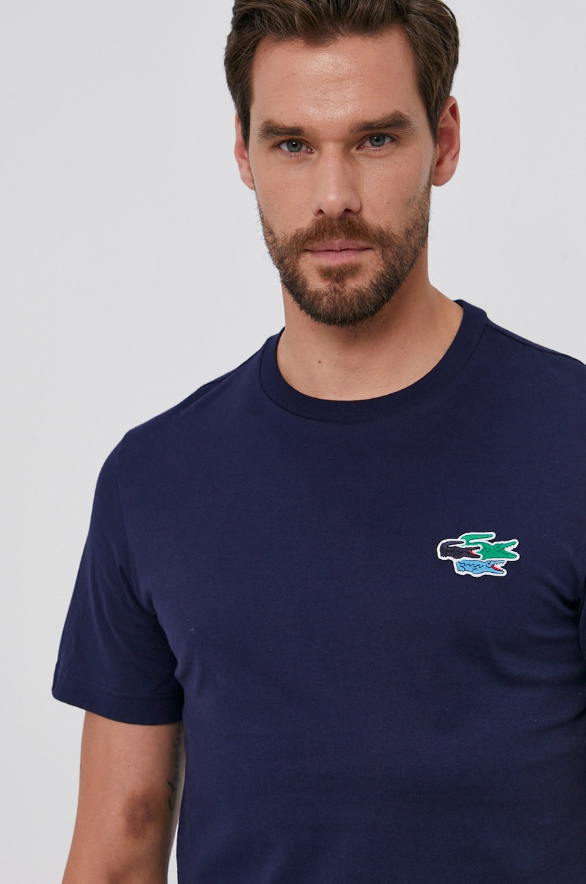 

Памучна тениска Lacoste в тъмносиньо с апликация, Тъмносин