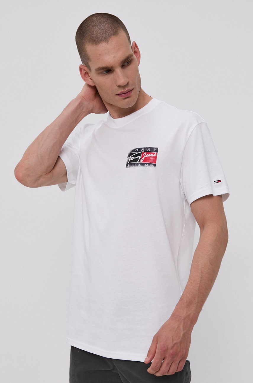 

Хлопковая футболка Tommy Jeans цвет белый с принтом