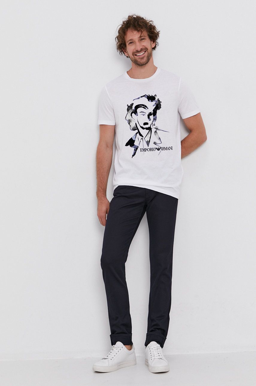 Emporio Armani Tricou bărbați, culoarea alb, cu imprimeu answear.ro imagine 2022 reducere
