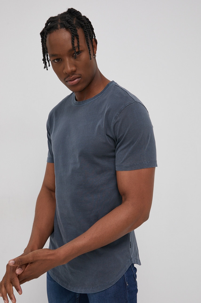 Only & sons tricou din bumbac culoarea albastru marin, material neted