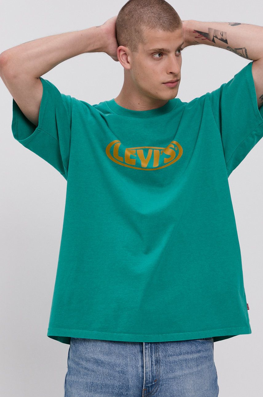 Levi's Tricou Din Bumbac Culoarea Verde, Cu Imprimeu