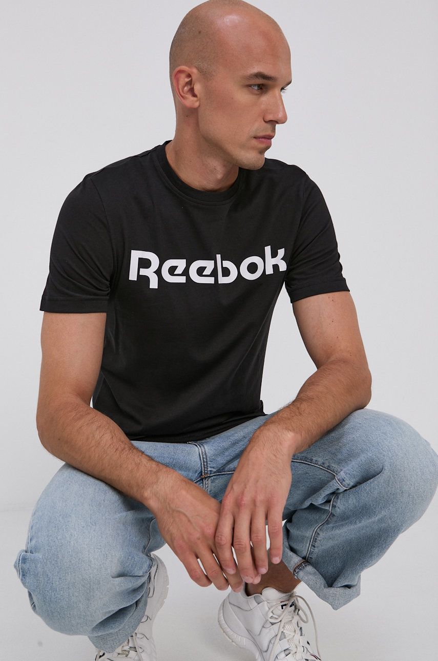 Bavlněné tričko Reebok Street GJ0136 černá barva, s potiskem - černá -  100% Bavlna