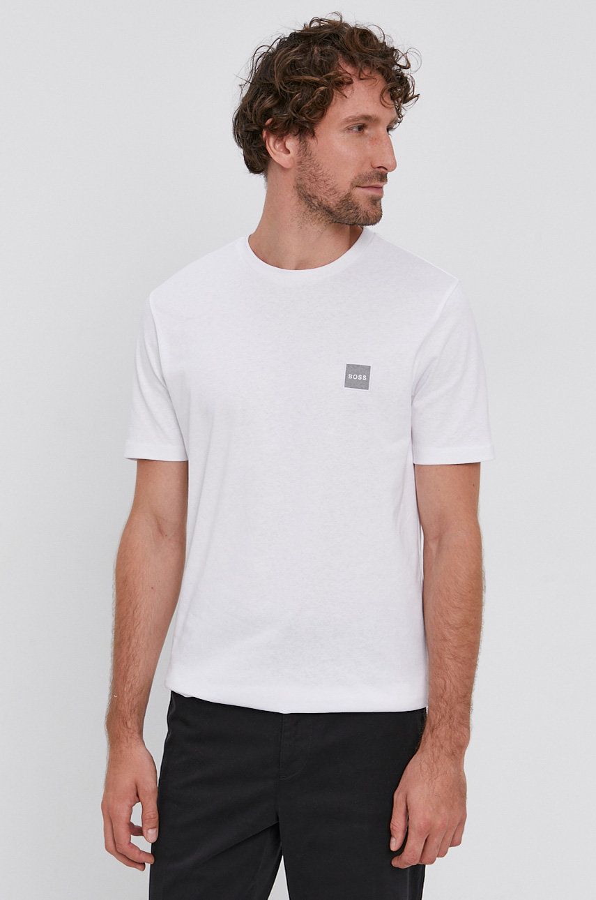 Boss T-shirt bawełniany Casual kolor biały gładki
