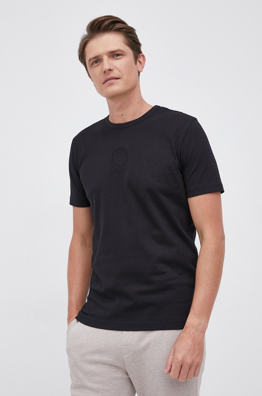 Boss Tricou din bumbac culoarea negru, material neted