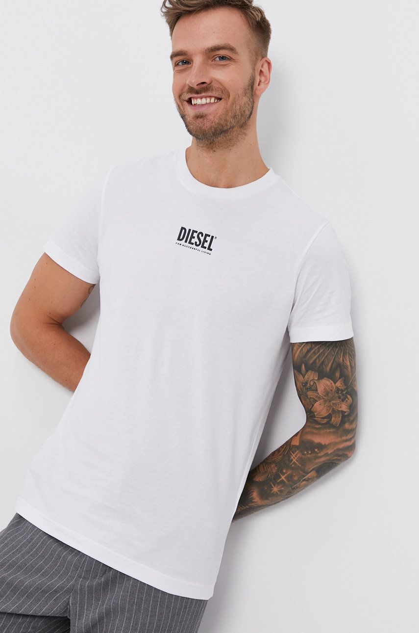 Diesel T-shirt bawełniany kolor biały z nadrukiem