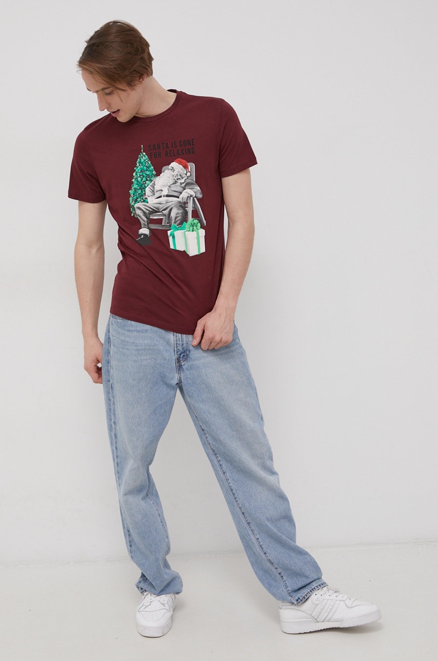 

Хлопковая футболка Produkt by Jack & Jones цвет бордовый с принтом