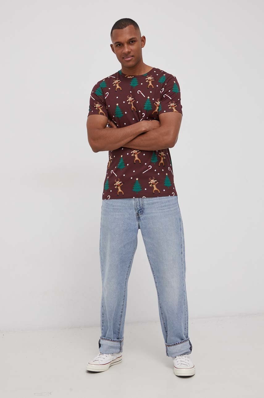 

Хлопковая футболка Produkt by Jack & Jones цвет бордовый с узором
