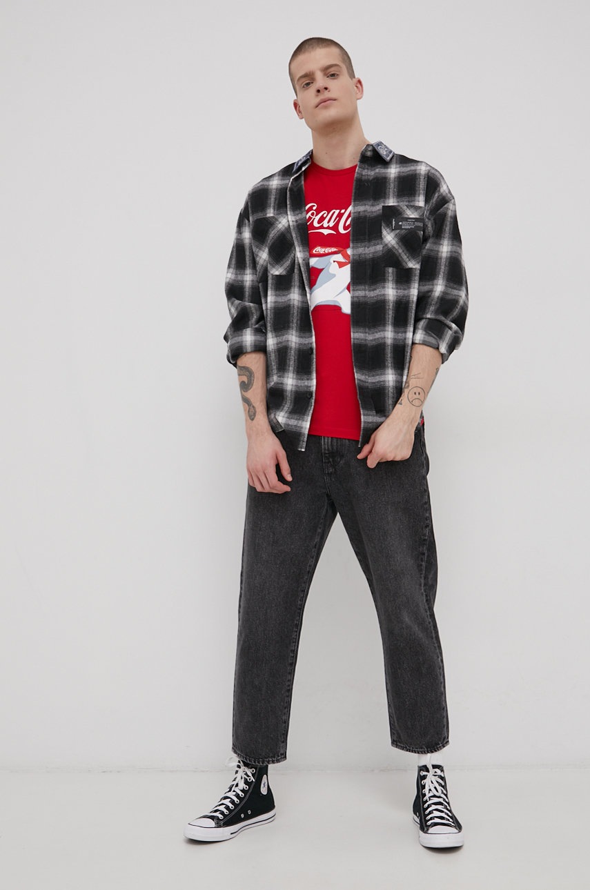 

Хлопковая футболка Produkt by Jack & Jones x Coca Cola цвет красный гладкий
