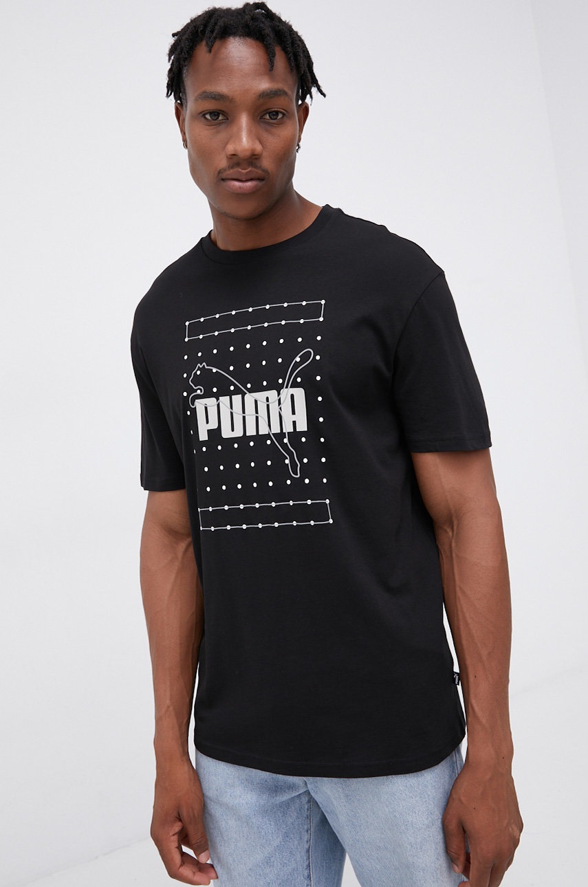 

Памучна тениска Puma в черно с принт, Черен
