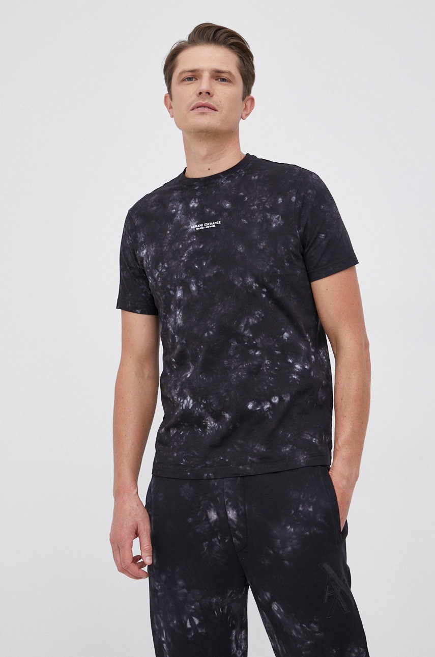 

Памучна тениска Armani Exchange в черно с десен, Черен
