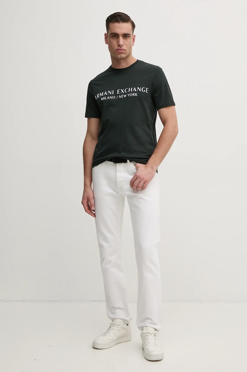 Хлопковая футболка Armani Exchange цвет зелёный с принтом Хлопковая футболка Armani Exchange цвет зелёный с принтом