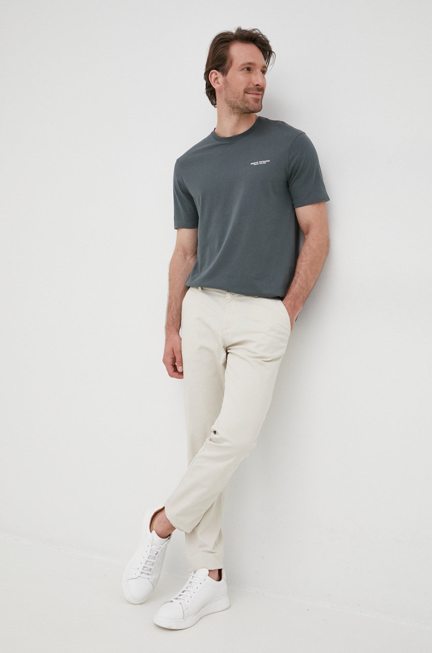 

Памучна тениска Armani Exchange в зелено с изчистен дизайн, Зелен