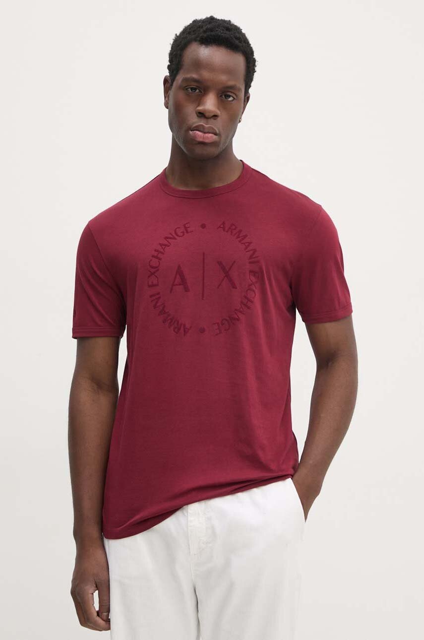 

Памучна тениска Armani Exchange в бордо с принт