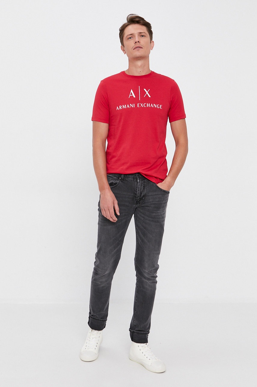 

Хлопковая футболка Armani Exchange цвет красный с принтом