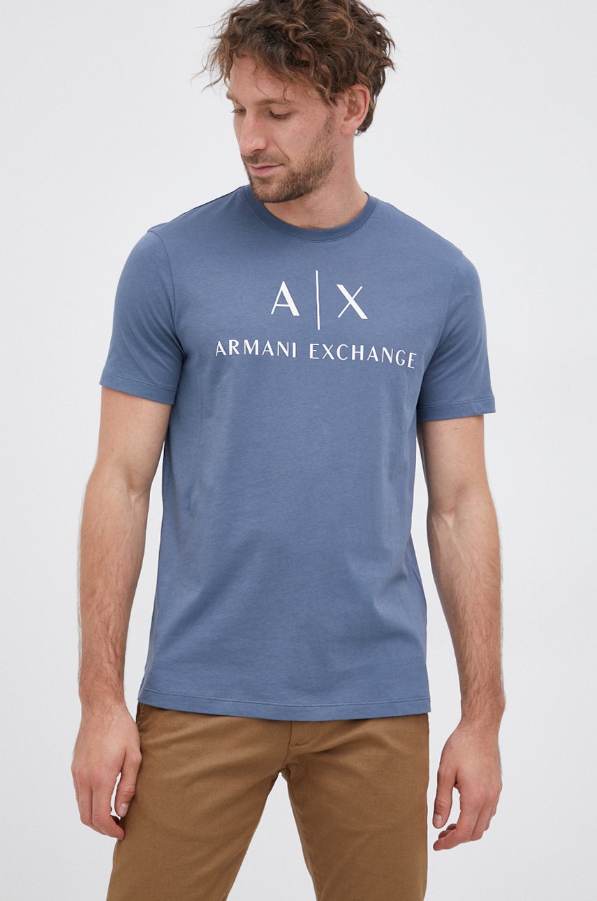 

Памучна тениска Armani Exchange с принт, Син
