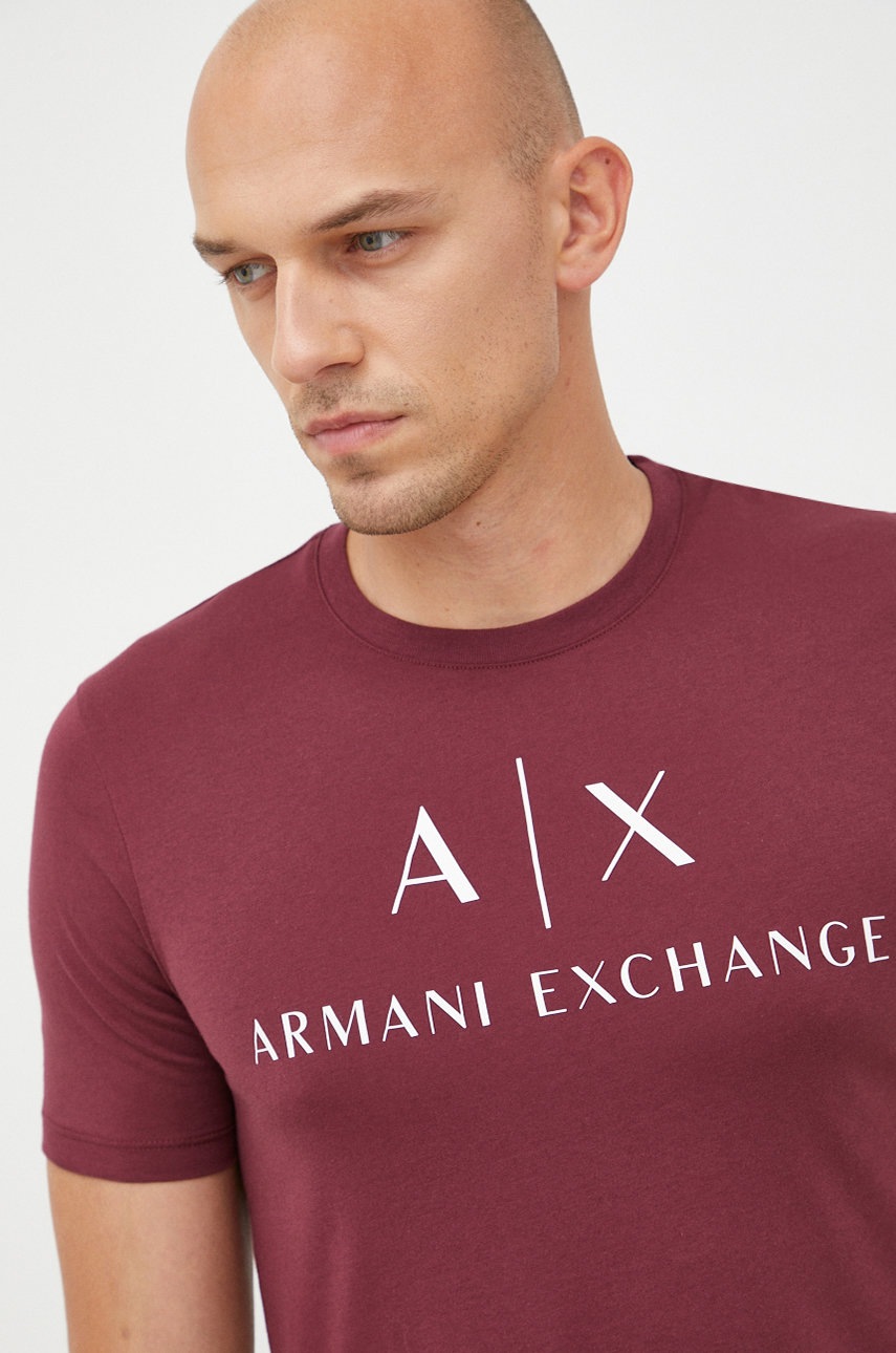 bavlnene-tricko-armani-exchange-vinova-barva-s-potiskem