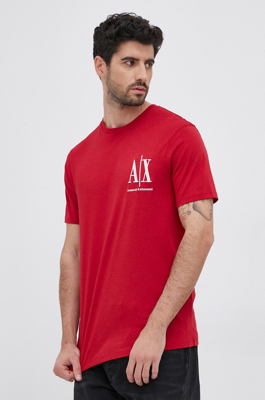 

Памучна тениска Armani Exchange в червено с апликация, Червен