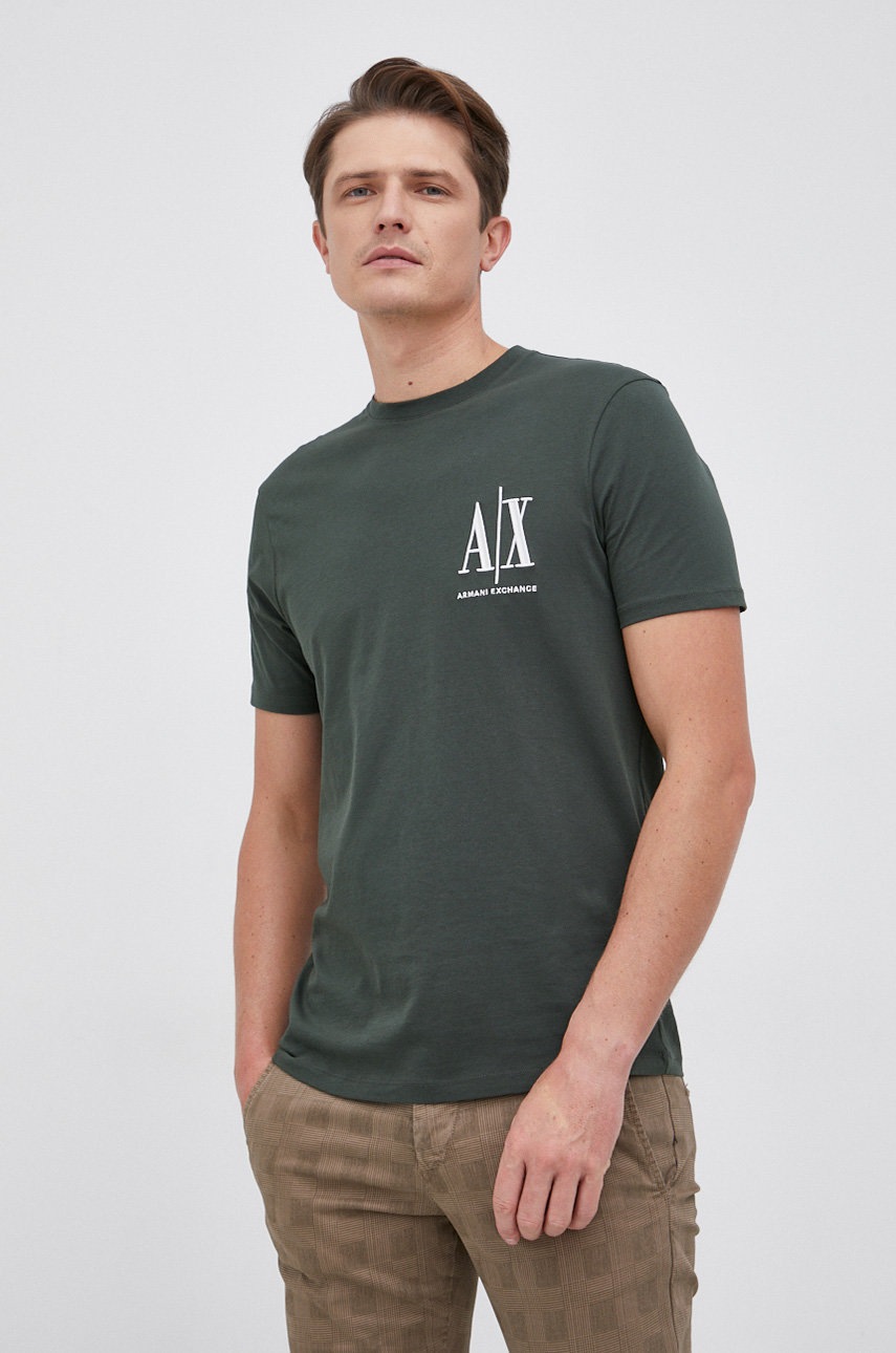 

Памучна тениска Armani Exchange в зелено с апликация, Зелен