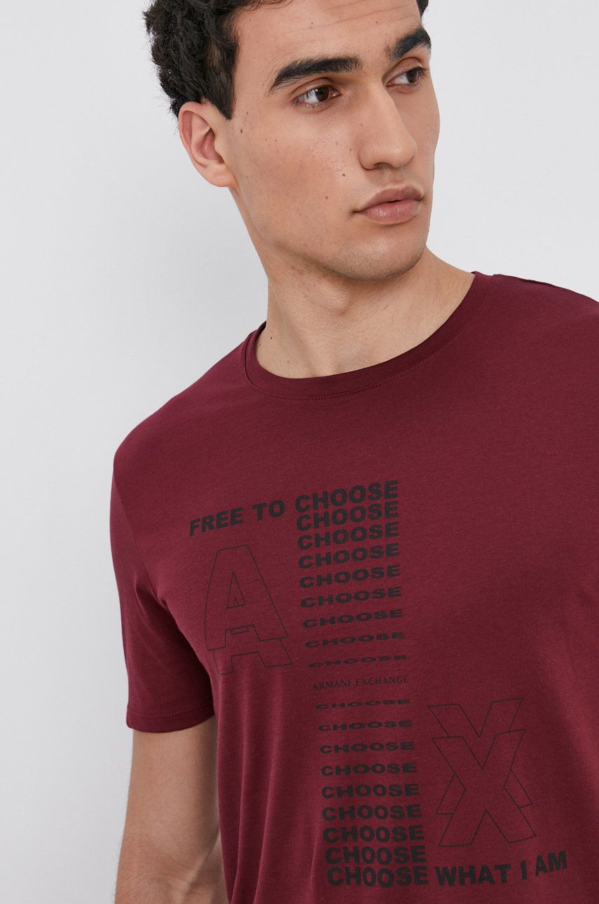 Armani Exchange T-shirt bawełniany kolor bordowy z nadrukiem