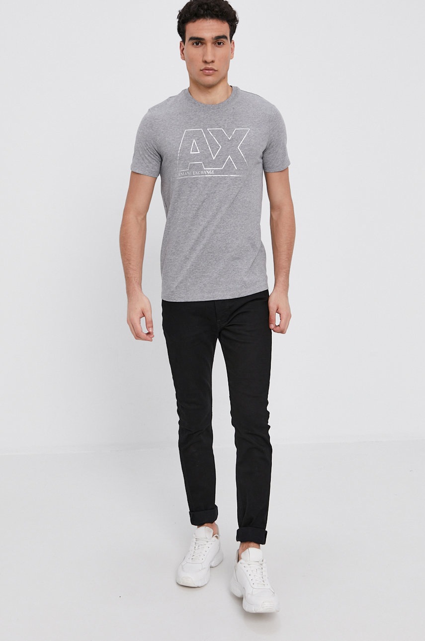 

Бавовняна футболка Armani Exchange колір сірий з принтом