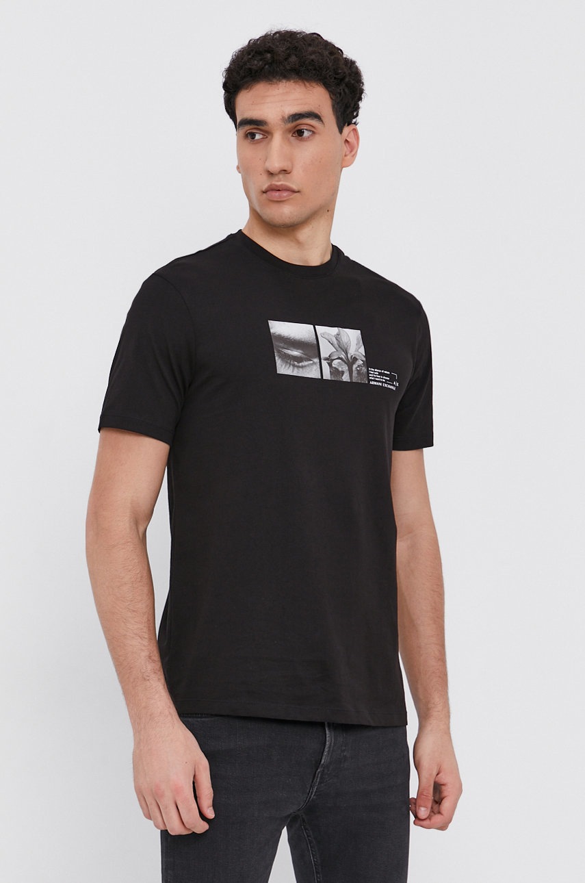 

Бавовняна футболка Armani Exchange колір чорний з принтом