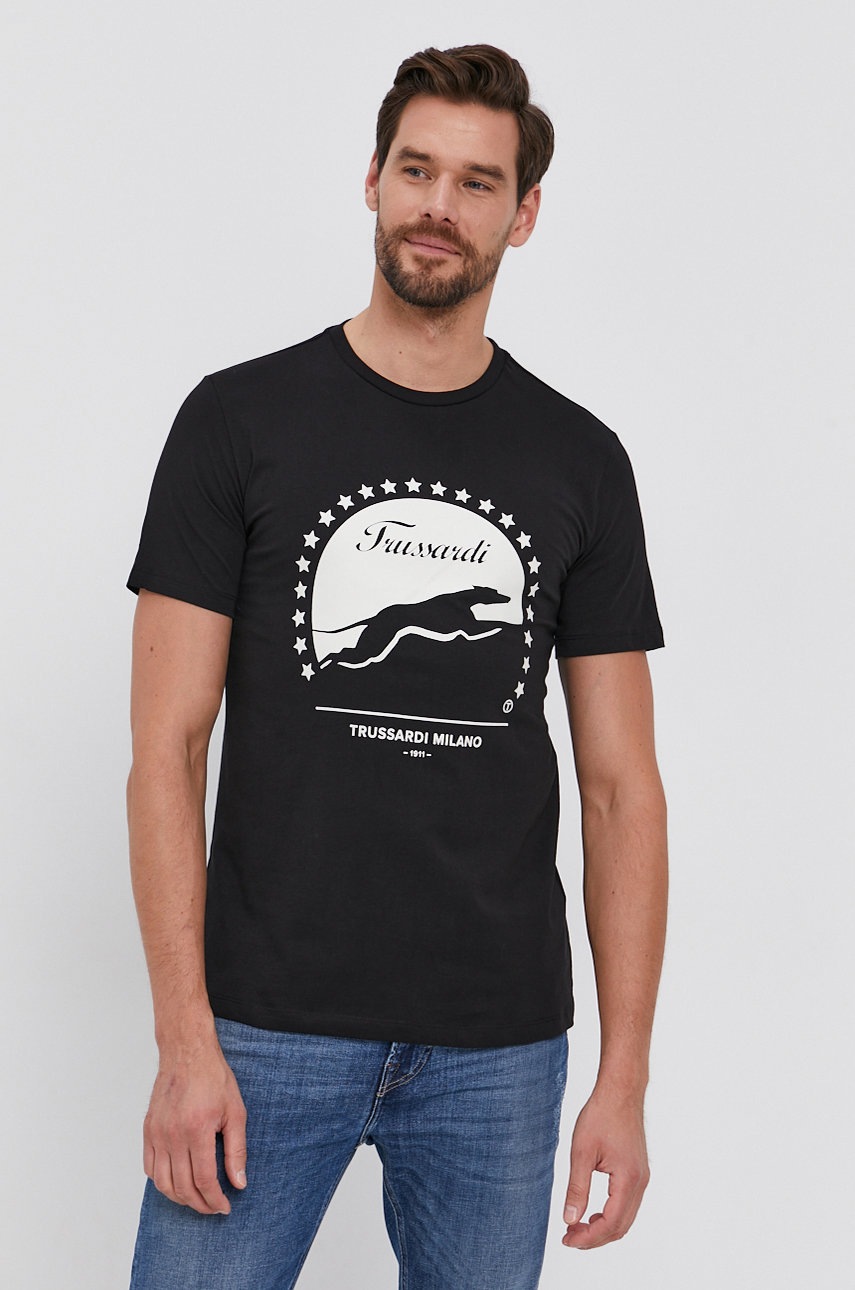 

Памучна тениска Trussardi в черно с изчистен дизайн, Черен