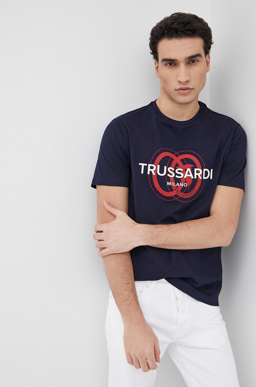 Trussardi tricou din bumbac culoarea negru, cu imprimeu